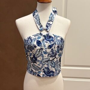 Bebe Blue and White Floral Crop Top
